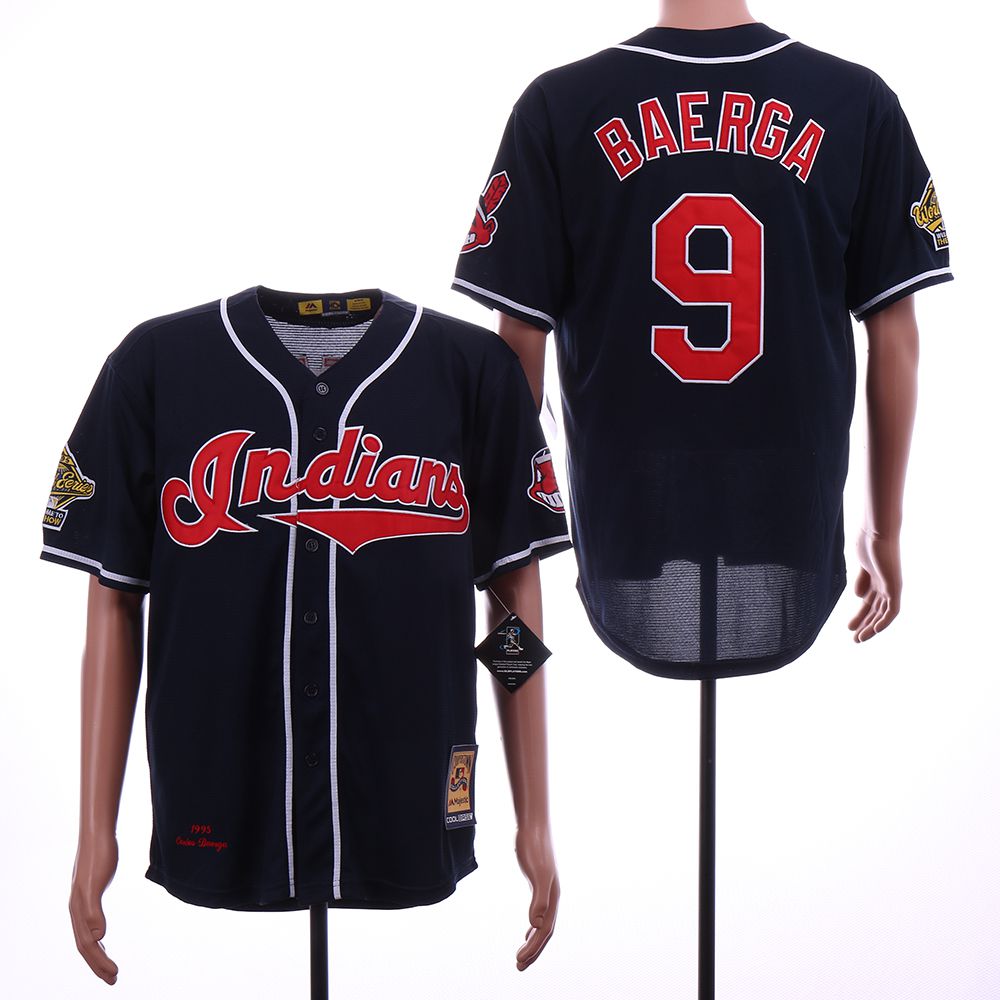 Men Cleveland Indians #9 Baerga Blue Throwback MLB Jerseys->cleveland indians->MLB Jersey